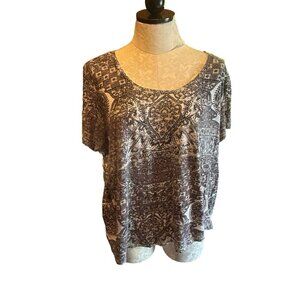 Lucky Brand Women's Plus Size 2X T-Shirt Top Casual Gray Print Short Sleeve